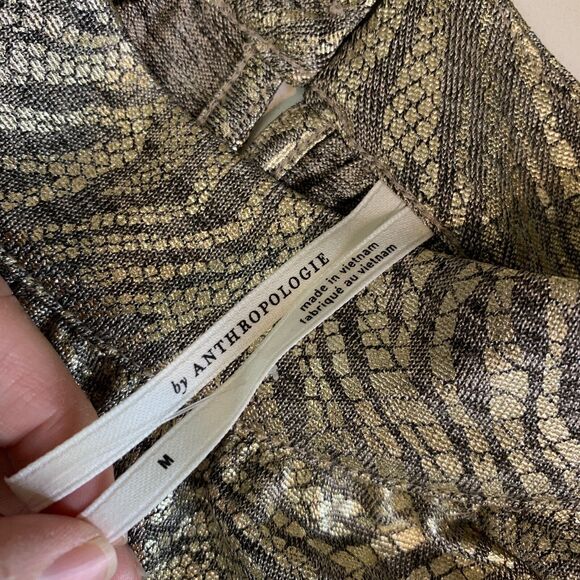 Anthropologie Top Womens M Medium Gold Metallic Mock Neck Halter Zebra Blouse - Picture 11 of 14